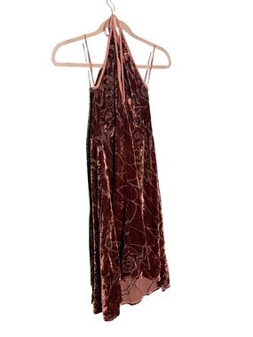 Ghost Hi-Low Fall Brown Velvet Burnout Floral Pattern Halter Dress sz M